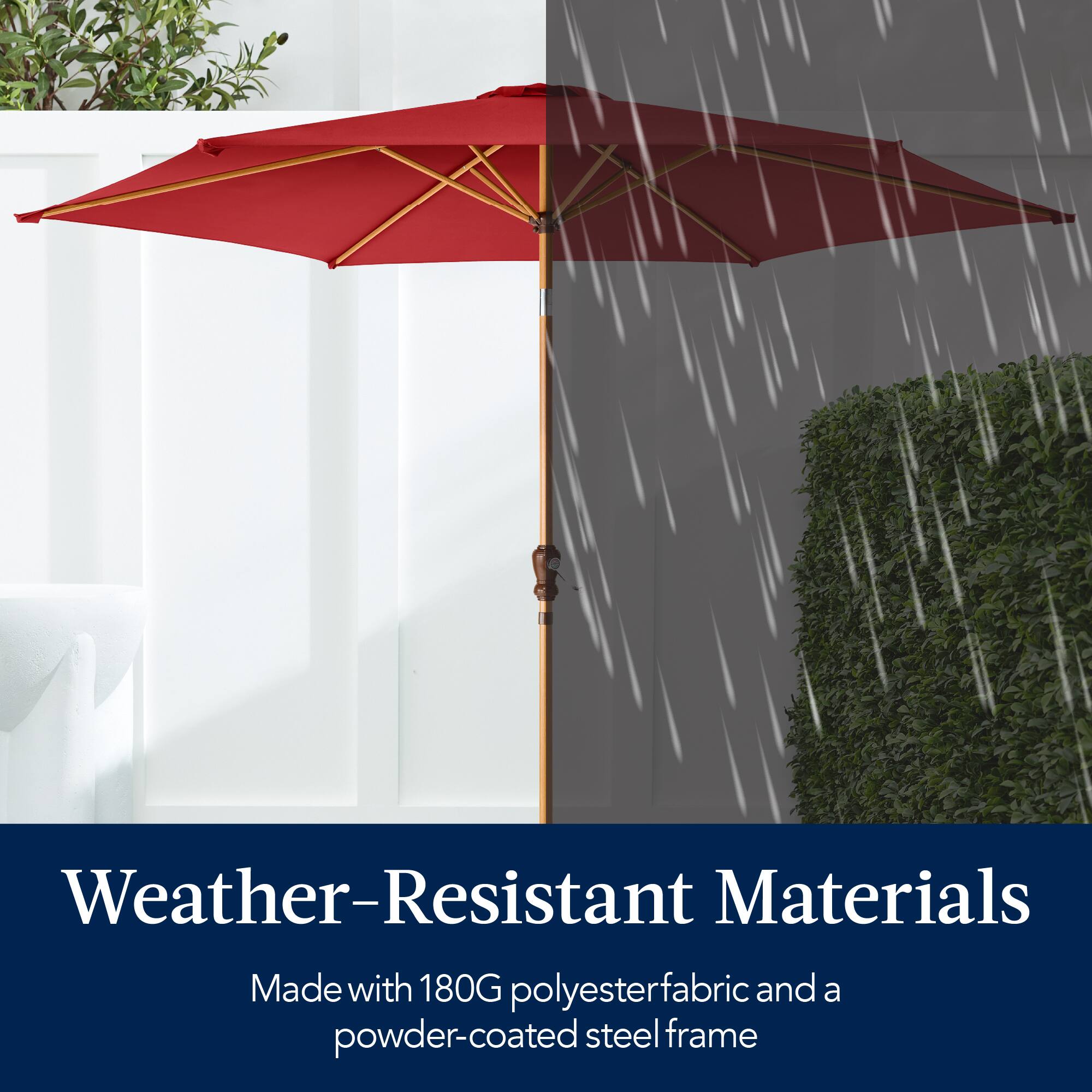 Weather-Resistant Materials Made with 180G polyester fabric and a powder-coated steel frame.