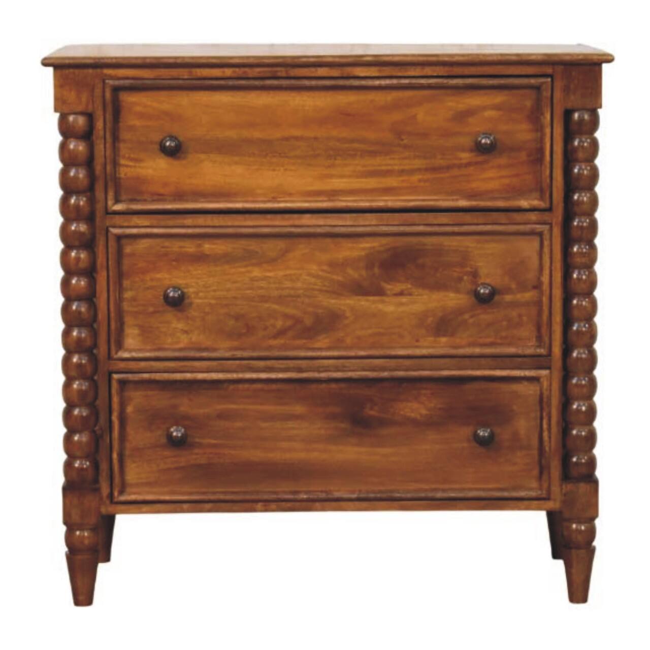 Artisan Furniture - Solid Wood Spindle Three Drawer Chest - Brown