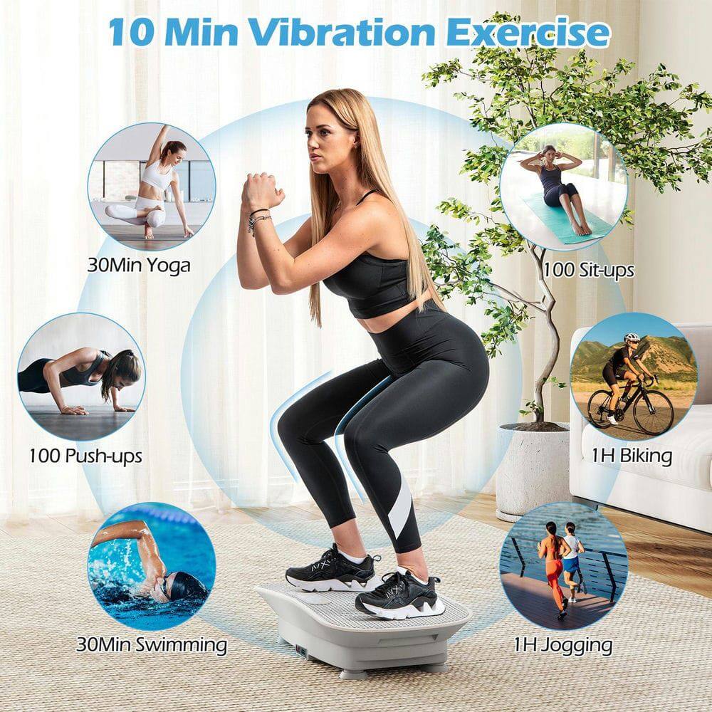 10 Min Vibration Exercise  
30 Min Yoga  
100 Sit-ups  
100 Push-ups  
1 H Biking  
30 Min Swimming  
1 H Jogging