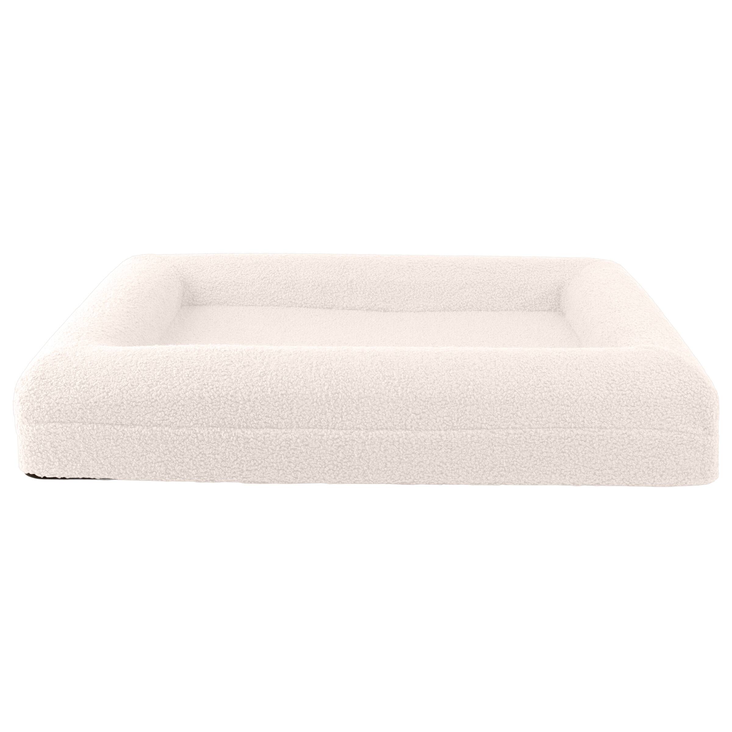 Angle. PetMaker - 33in Medium Dog Bed with Bolster - Cream.