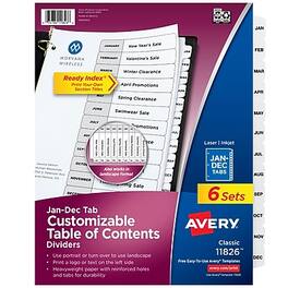 Avery - Ready Index Table of Contents Paper Dividers, Jan-Dec Tabs, 6 Sets/Pack - White