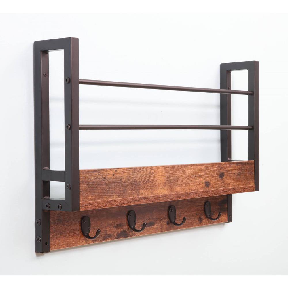 Alt View 4. JJS - Floating Book Shelf Coat Rack - Rusticbrown/Black.