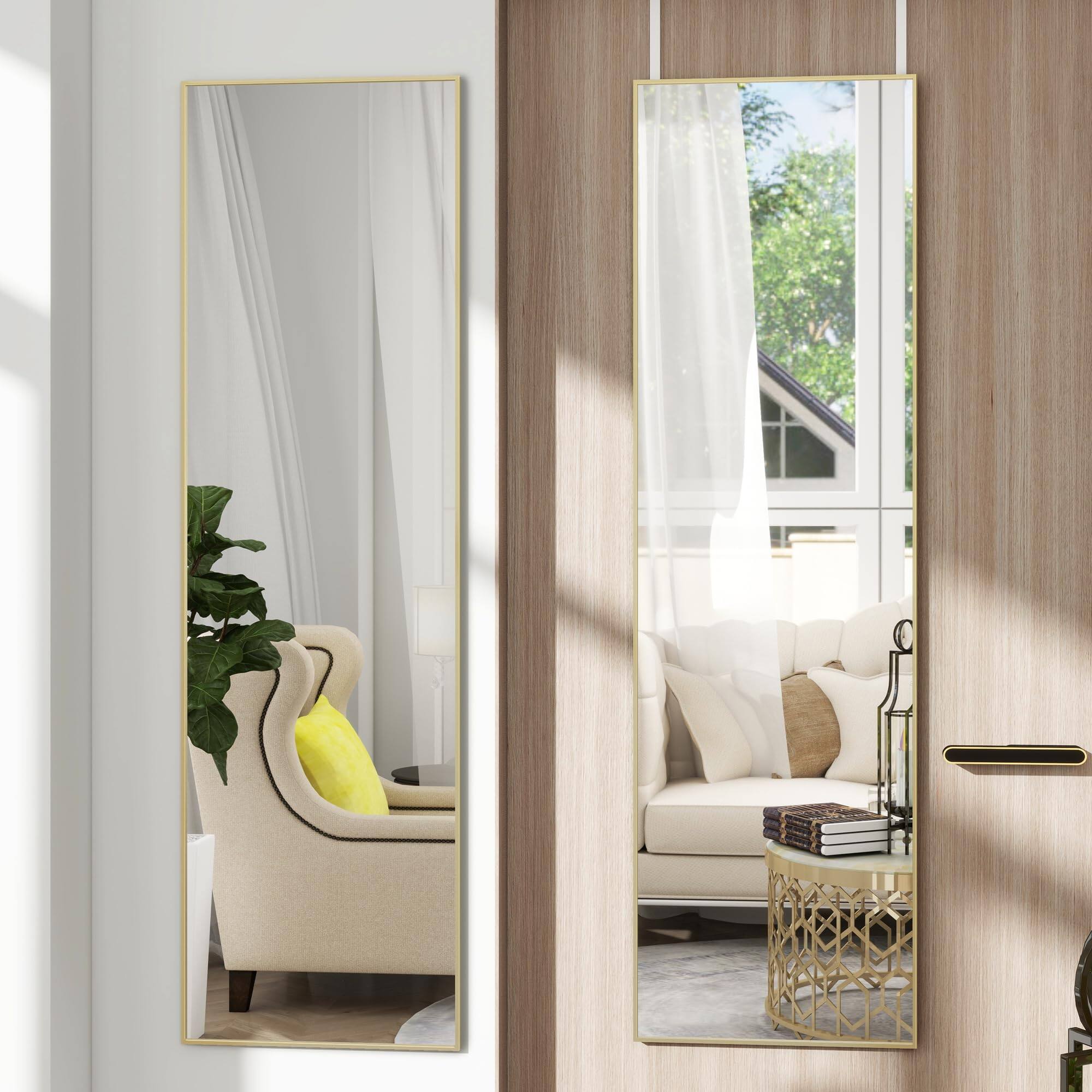 Front. Hanke - Door Mirror Arched Full Length Mirrors Over The Hanging Or Wall Body - Gold-rect 48"L x 14"W.