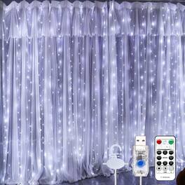 Stylel Star - Warm White Curtain Light For Bedroom 300 Led 9.8ft X Window Fairy String With 16 Hooks 8 Models Remote Control - White-600L