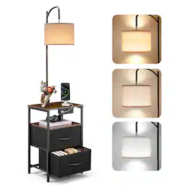 VEVOR - Floor Lamp with Table, 2-Tier End Table with 2 Drawers and 3 Color Temperature Lighting, Modern Side Nightstand - Black + Brown