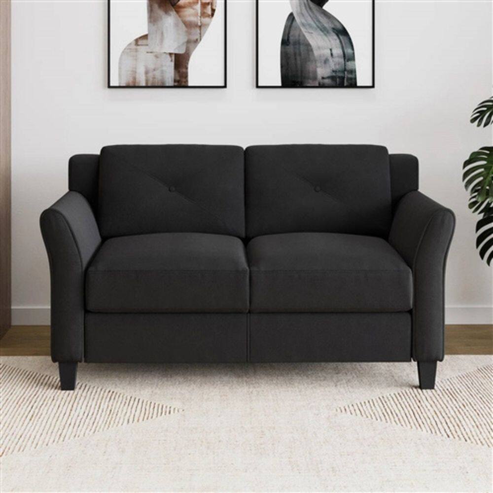 Angle. Hivvago - Modern Upholstered Loveseat Sofa in Black Microfiber with Button Tufted Cushions - Black.
