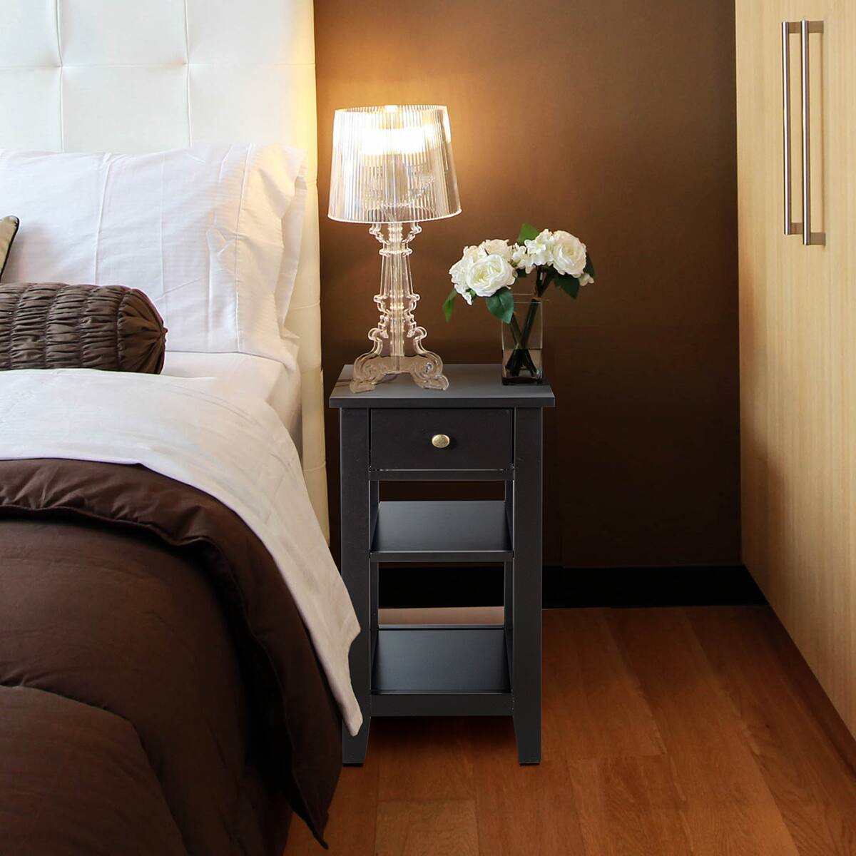 Alt View 3. Costway - Costway 3Tier Nightstand Bedside Table Sofa Side End Table w/Double Shelves Drawer - Black.
