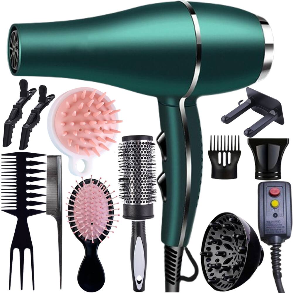Front. Morfone - 12pcs-in-1 Hair Drying Set. Quickly dries hair - Compact and portable, suitable for the whole family - Gift set.（Green）.