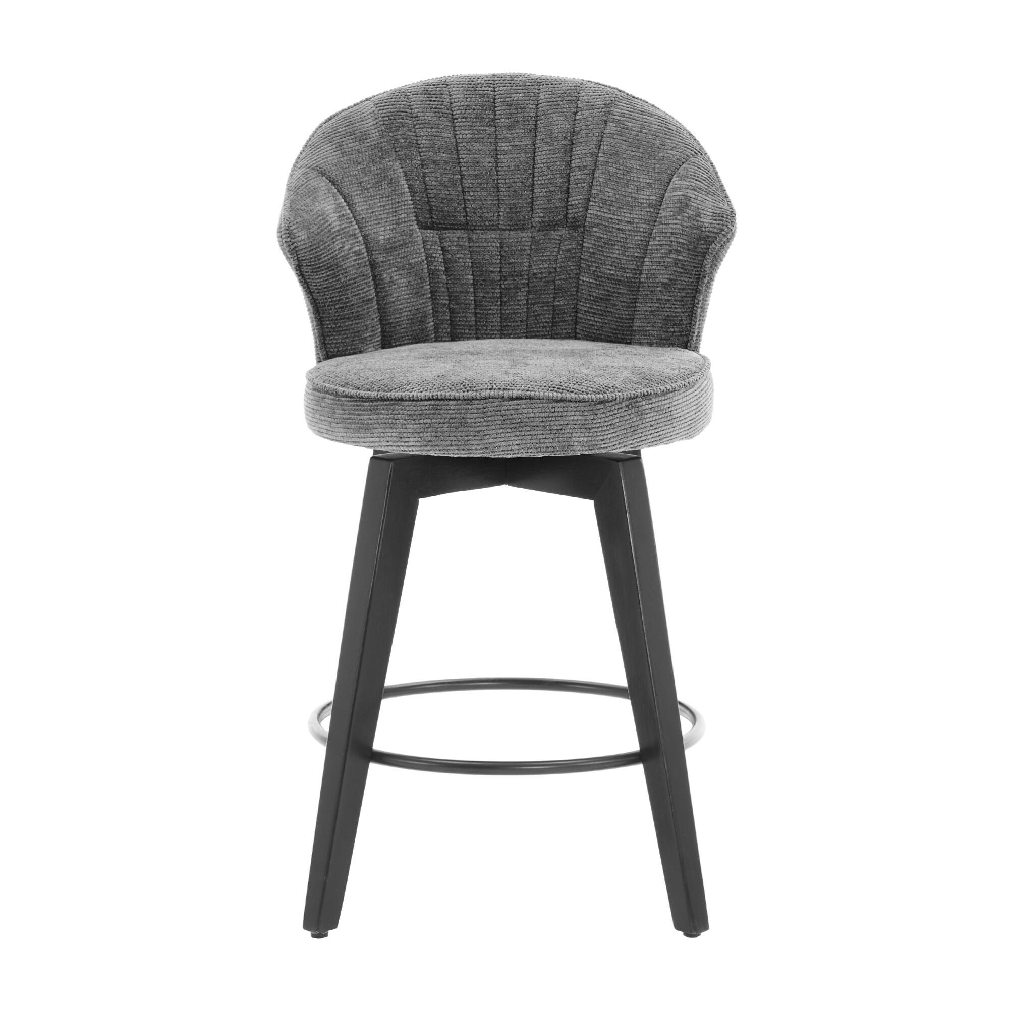 Alt View 5. GOODSILO - Set of 2 Wing Back Swivel Bar Stools - Adjustable Counter Height Stools with Solid Wood Legs & Plush Upholstery - Dark Grey.