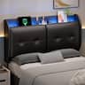 Pinmoco - LED Upholstered Headboard with Storage Shelves, USB Ports - Black