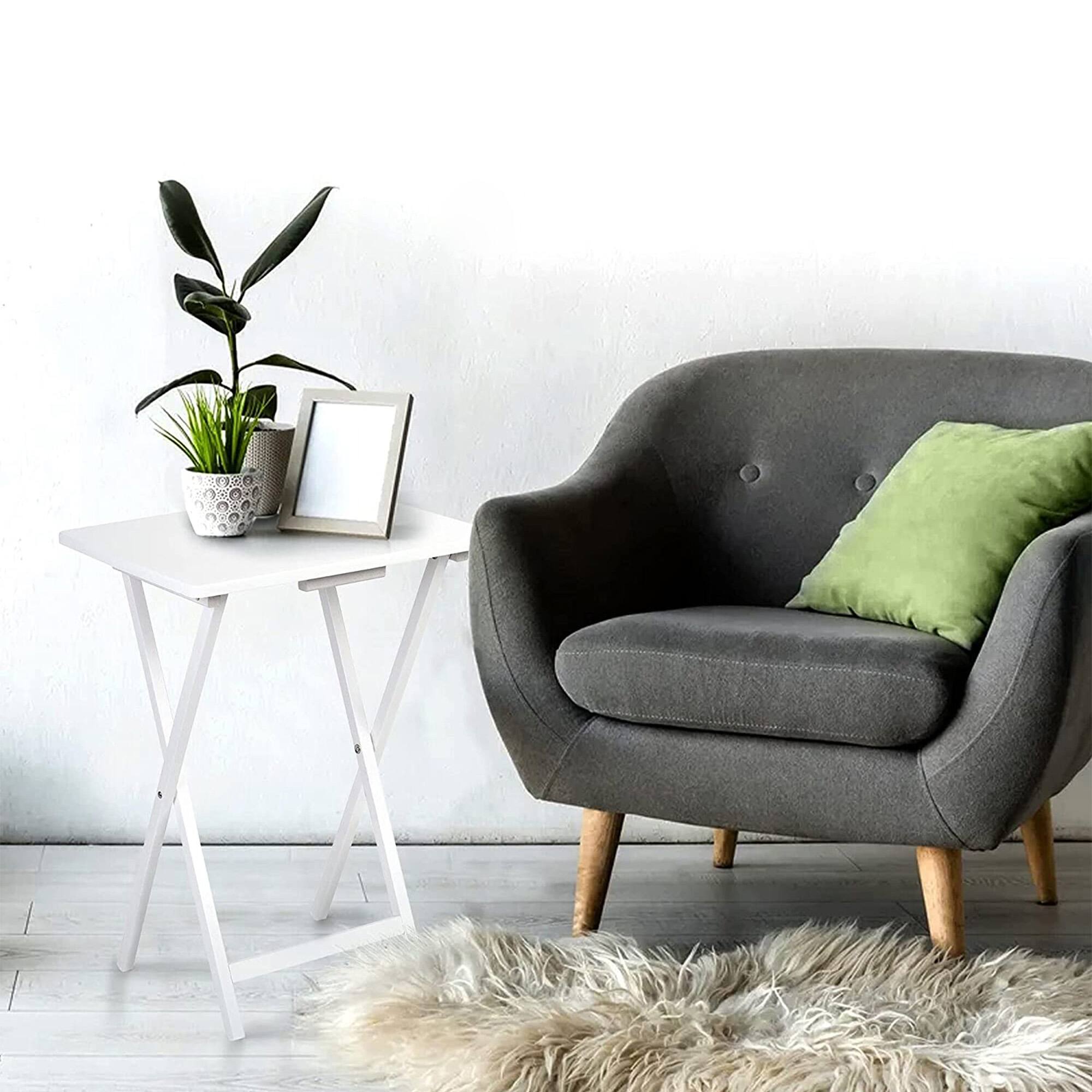 Alt View 5. PJ Wood - PJ Wood Solid Wood Compact Folding TV Tray and Snack Tables, White, 2 Piece Set - White.