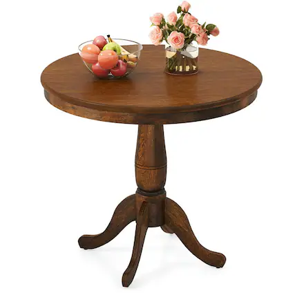 Front. Resenkos - 32 In Wooden Round Pub Pedestal Side Table, Dining Table, Kitchen Bar Height Table and Chairs for Dining Room - Brown.