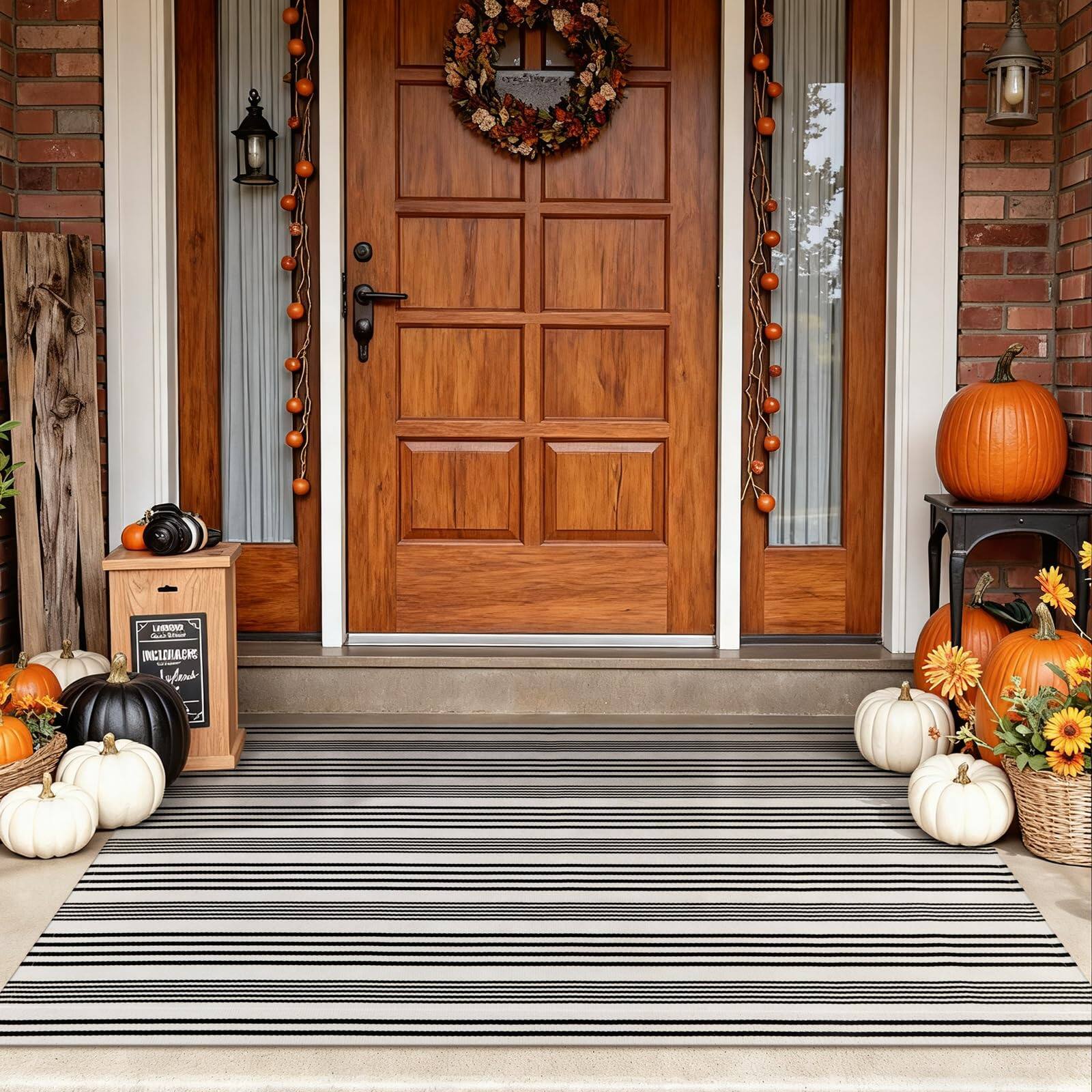 Reds Spade And Khaki Striped Fall Outdoor Rug Ft Washable Cotton Woven ...