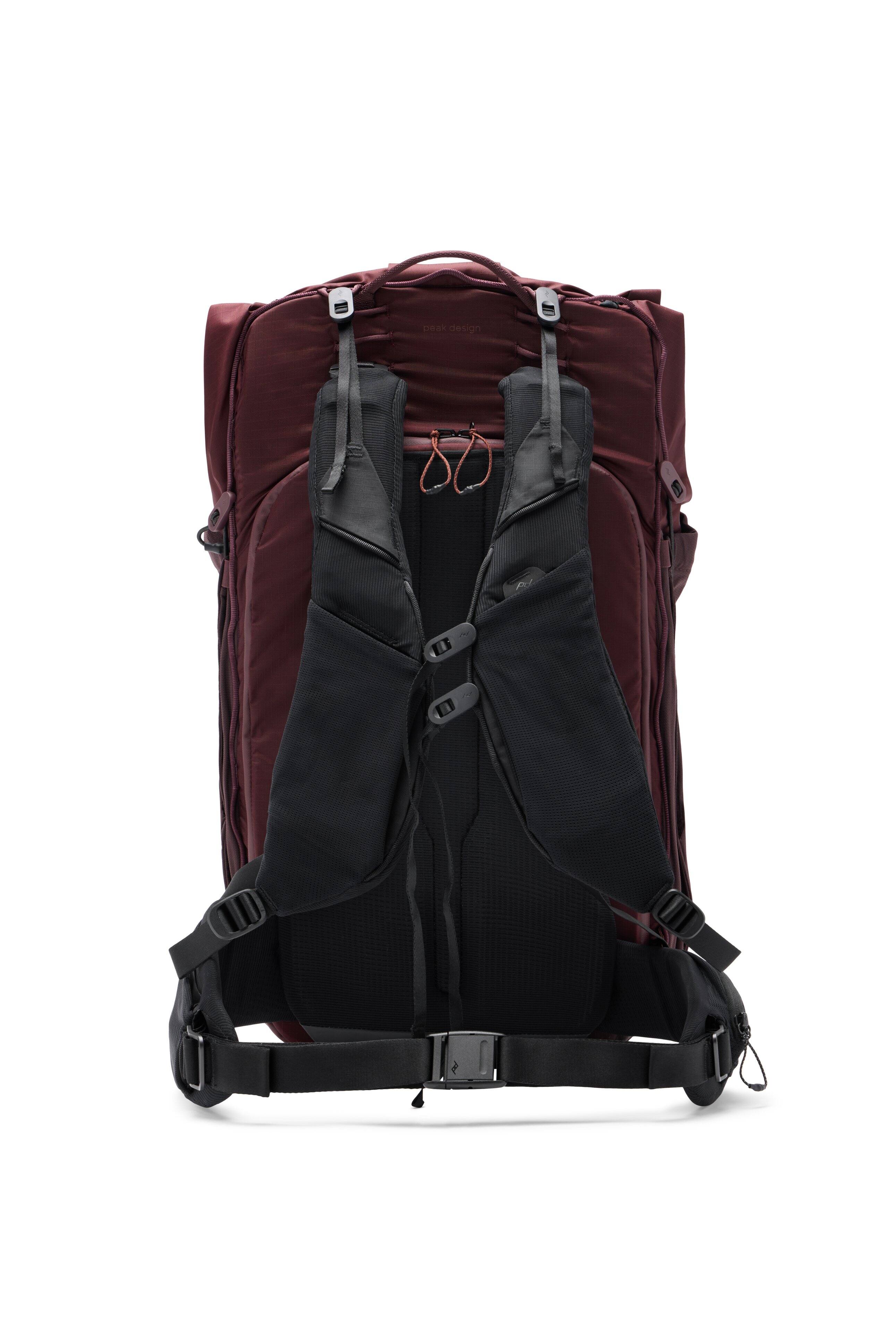 The image features a backpack with a beak design.