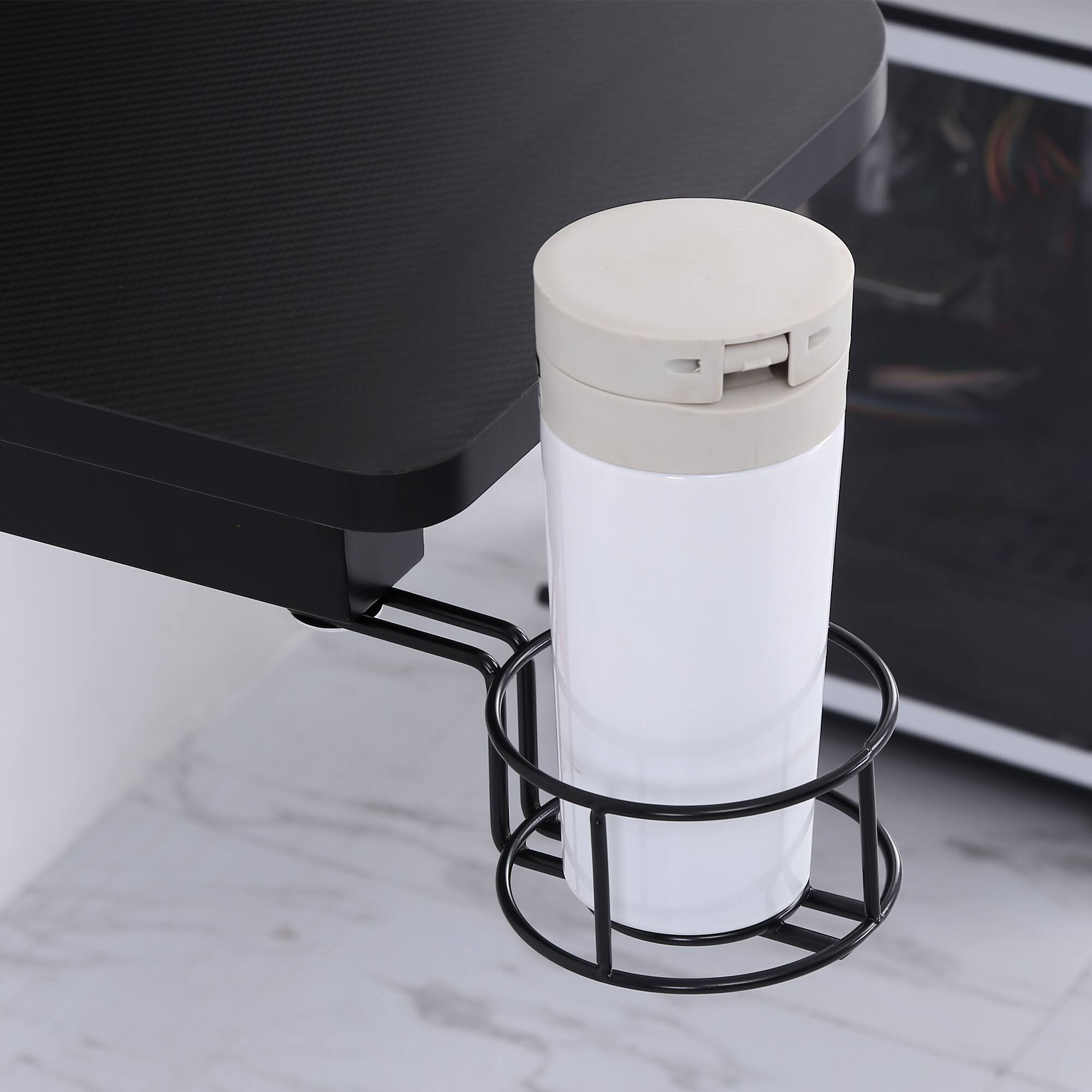 Alt View 4. Tiramisubest - 47" Gaming Desk,Computer Desk,Home Office Workstation with Elevated Monitor Shelf,Cup Holder & Headphone Hook,Black - Black.