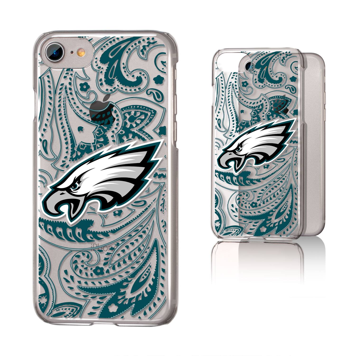Alt View 3. Keyscaper - Philadelphia Eagles iPhone Clear Paisley Design Case - 15 Pro - Multicolor.