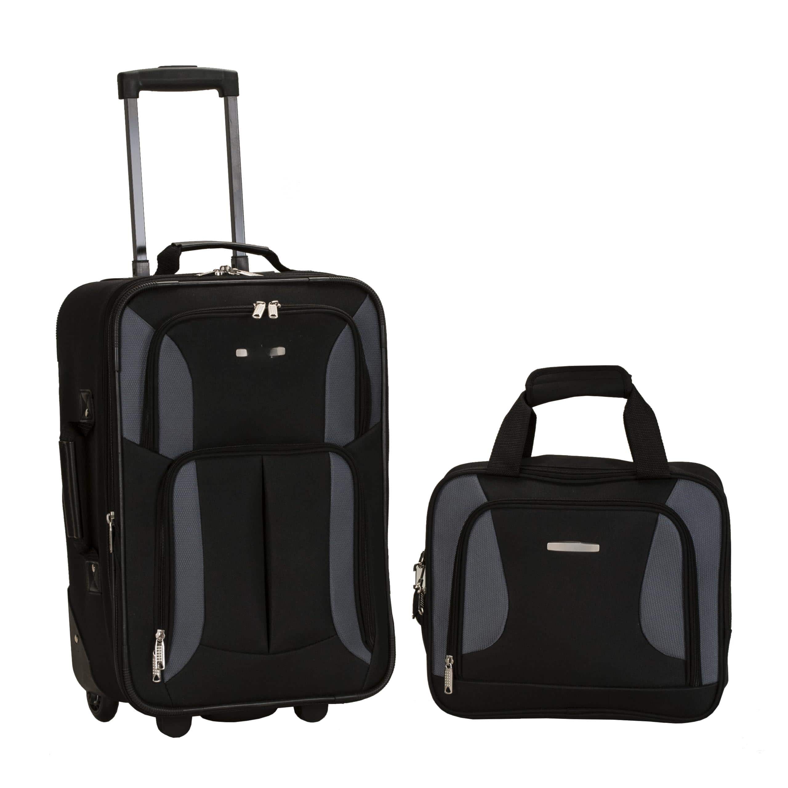 Dapper Styles - Fashion Softside Upright Luggage Set Expandable Telescopic Handle Wheel Black Dot 2-piece - Black/Gray-2-Piece Set (14/19)