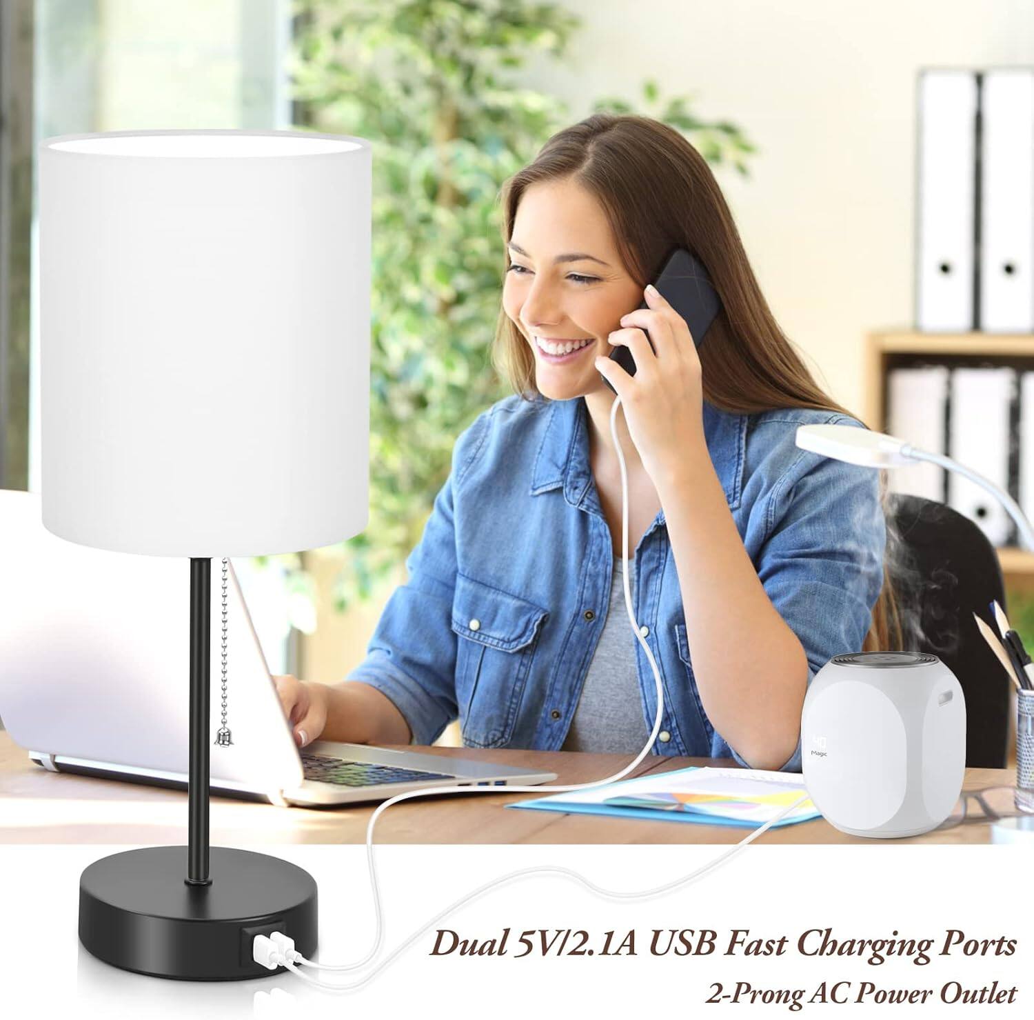 Dual 5V/2.1A USB Fast Charging Ports  
2-Prong AC Power Outlet