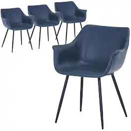 LeisureMod - Markley 4-PCS Contemporary Distressed Leather Dining & Office Accent Chair - Iron Legs - Peacock Blue