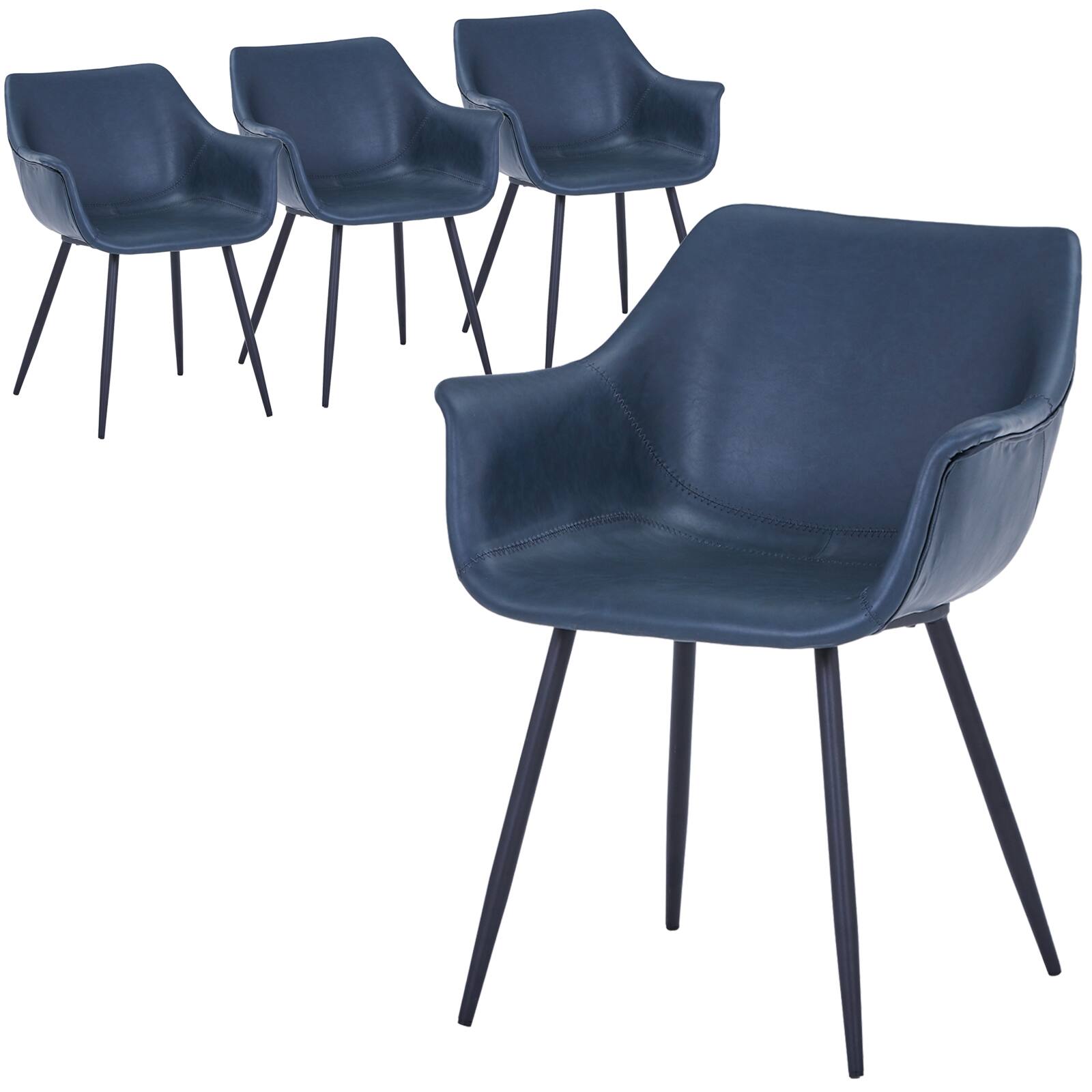 Front. LeisureMod - Markley 4-PCS Contemporary Distressed Leather Dining & Office Accent Chair - Iron Legs - Peacock Blue.