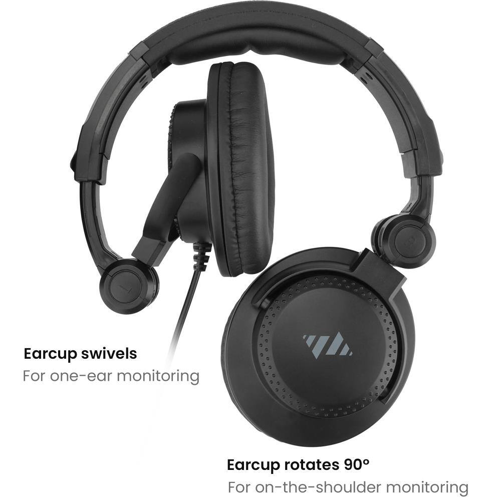 Earcup swivels  
For one-ear monitoring

Earcup rotates 90°  
For on-the-shoulder monitoring