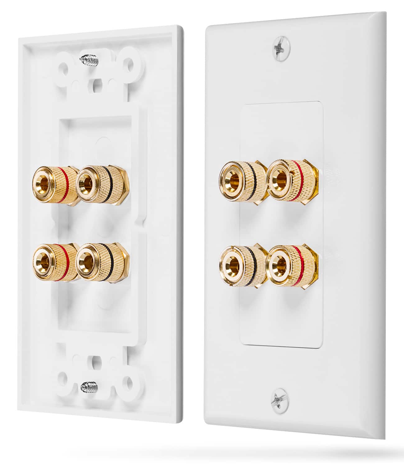 Fosmon - Gold Plated Speaker Wall Plate, Home Theater Audio Wall Plate For Speaker Wire, Copper Banana Binding Post - White
