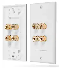 Front. Fosmon - 1 Gang Wall Plate Cover, Gold Plated 2 Speaker Wall Plate Home Theater Copper Banana Binding Coupler for 2 Speakers - White.