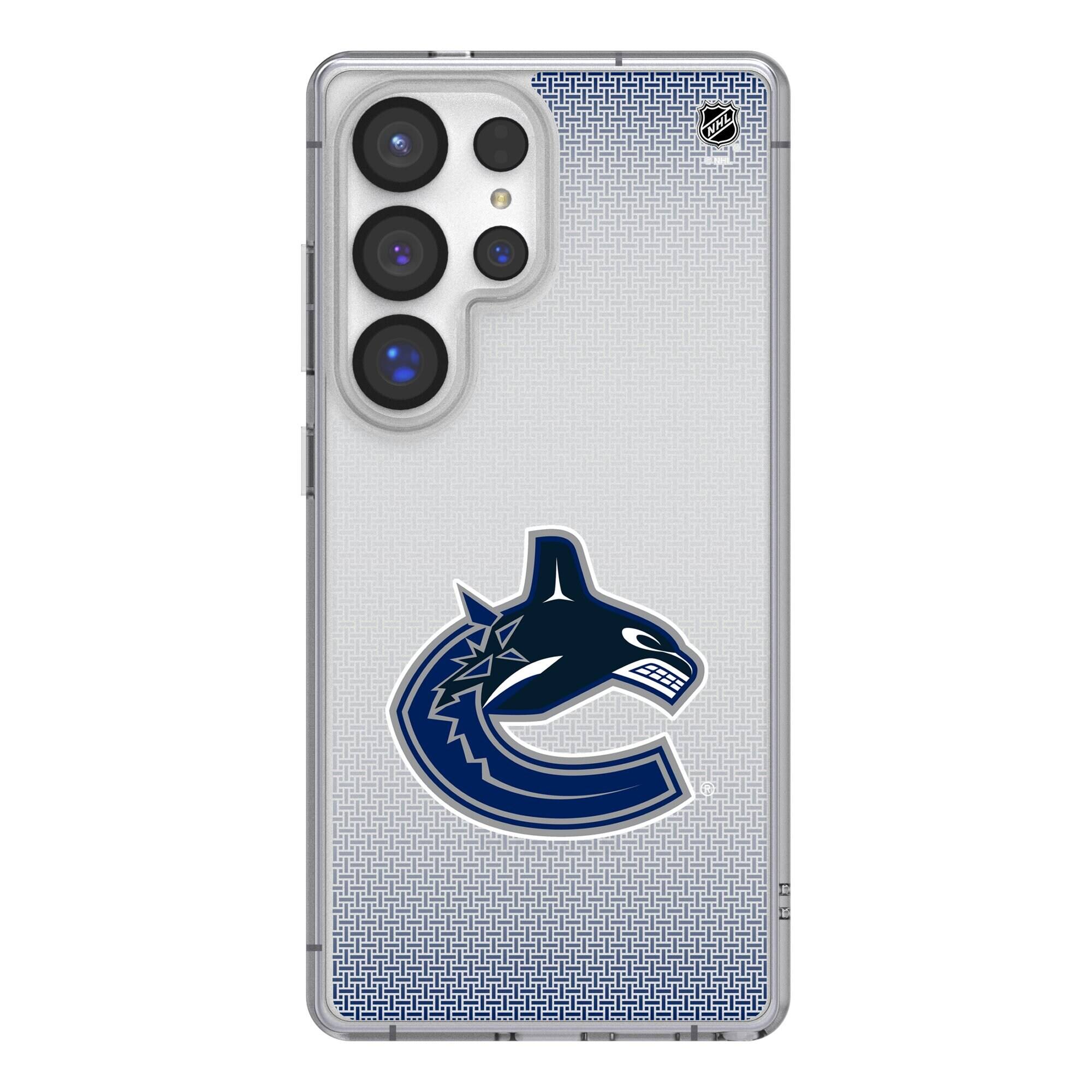 Front. Keyscaper - Vancouver Canucks Linen Logo Galaxy Clear Case - S22 Plus - Multicolor.