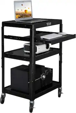 Winado - Heavy Duty Mobile AV Cart Rolling Presentation Cart with Adjustable Shelves, Pull-Out Keyboard Tray, Rubber Mat for Home - Black