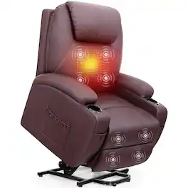 KERDOM - Massage Recliner with Heat, Power Lift, Cup Holder, Electric Single Reclining Sofa Chair Theater Seat with Massage - Brown