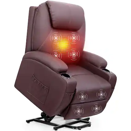 Front. KERDOM - Massage Recliner with Heat, Power Lift, Cup Holder, Electric Single Reclining Sofa Chair Theater Seat with Massage - Brown.