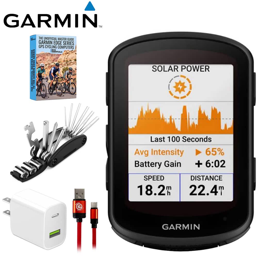 Garmin - Edge 840 Solar, GPS Cycling Computer, Device Only +Deco Gear Master Guide Bundle - Black
