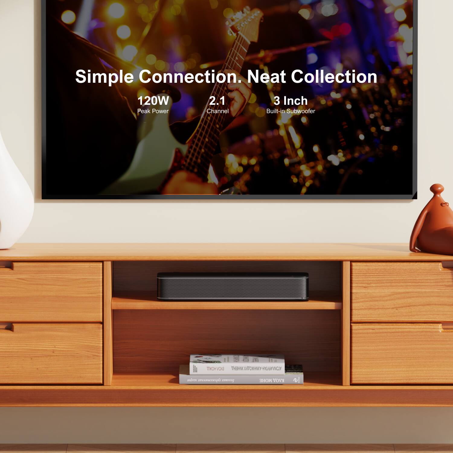 Simple Connection. Neat Collection 120W 2.1 Channel 3 Inch Peak Power Built-in Subwoofer