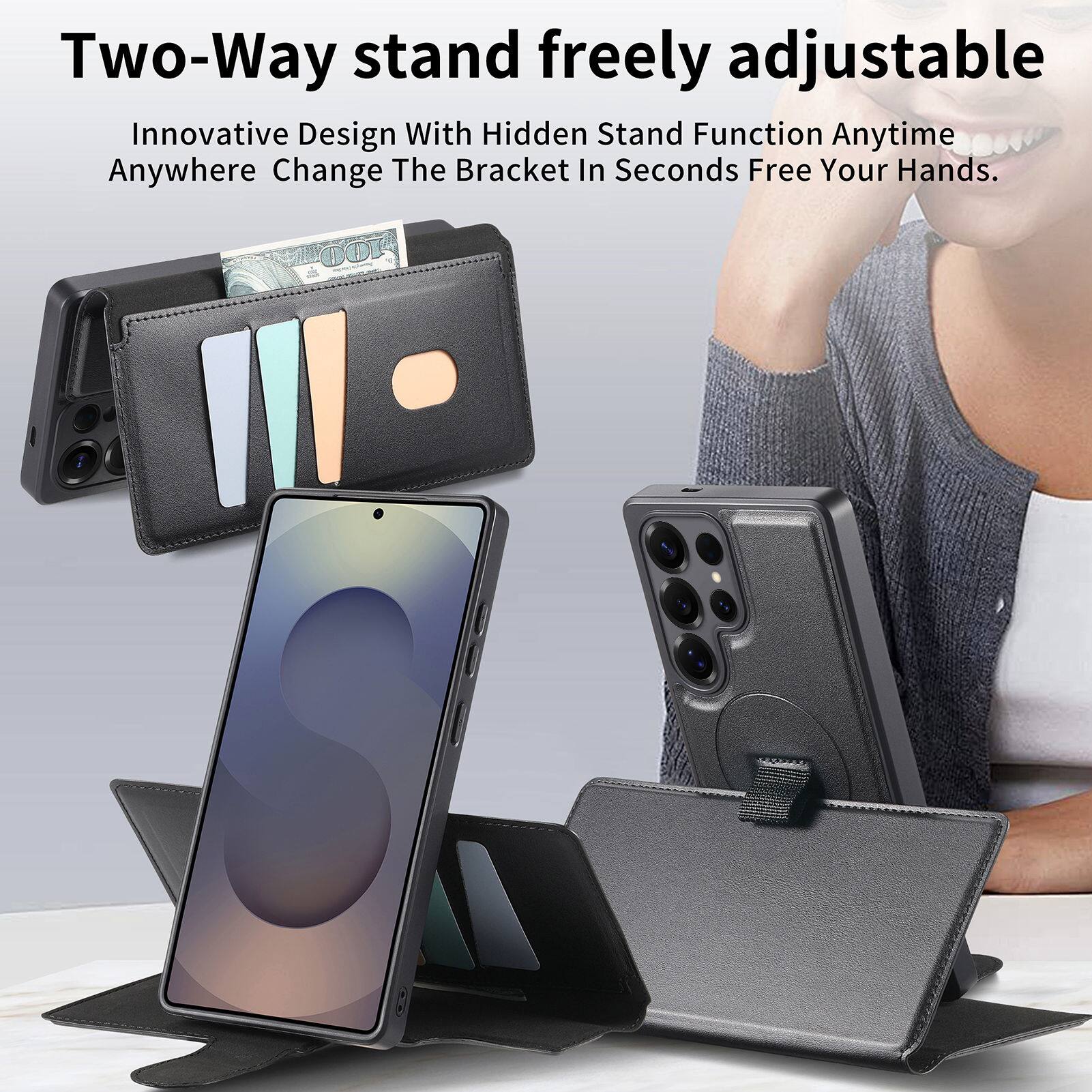 Two-Way stand freely adjustable  
Innovative Design With Hidden Stand Function Anytime Anywhere Change The Bracket In Seconds Free Your Hands.