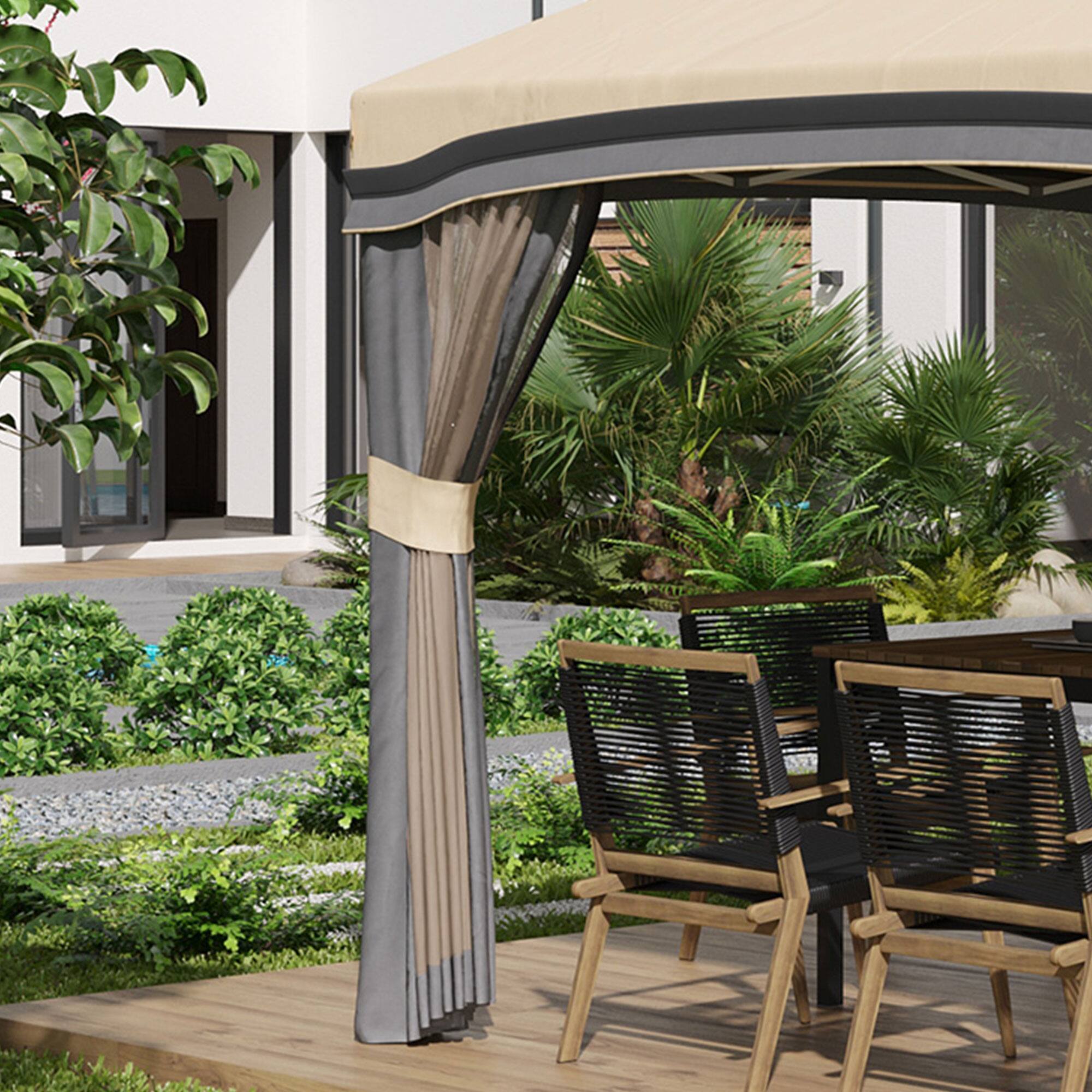 Alt View 7. Outsunny - 10' x 10' Pop Up Canopy Tent with Netting, Instant Tents for Parties, Height Adjustable, with Wheeled Carry Bag - Beige.