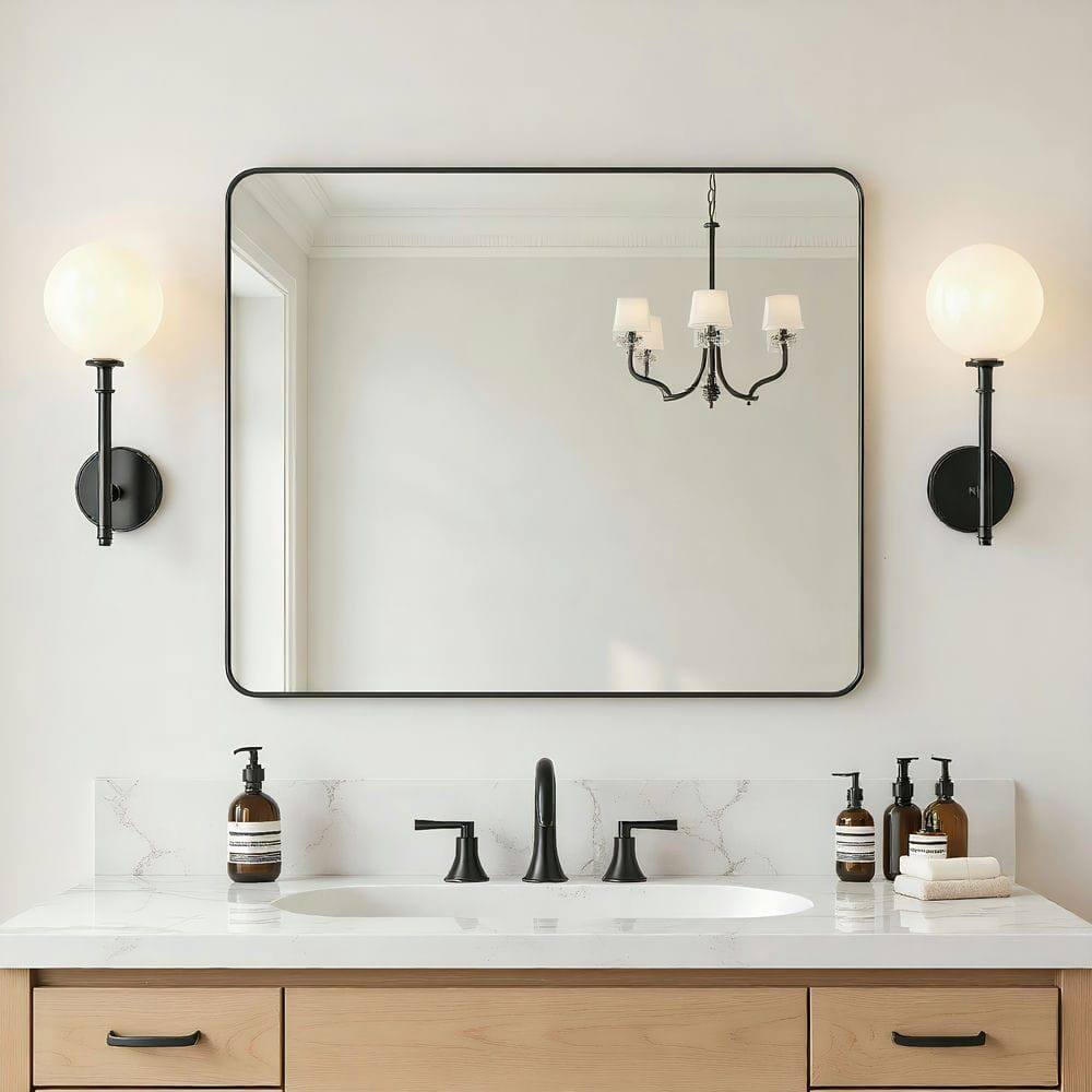 Alt View 9. Kadyn - 36x30 Inch Wide Rectangle Wall Mirror with Rounded Corners and Black Metal Frame - Black.