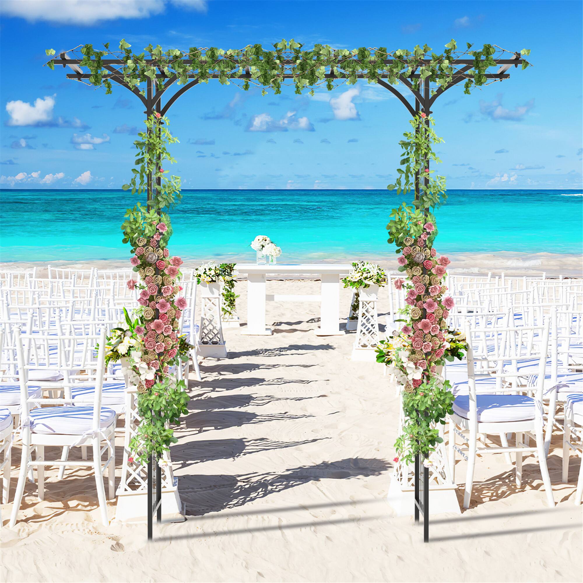 Alt View 1. Gymax - Gymax 6.8 FT Flat Top Garden Arch w/ Trellises & Extended Roof for Climbing Plants - Black.