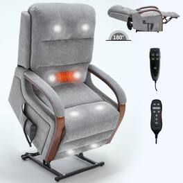 Boyel Living - Power Chenille Lift Recliner Chair Dual Motor Infinite Position Up to 350 LBS with Armrests and Heat Massage - Gray