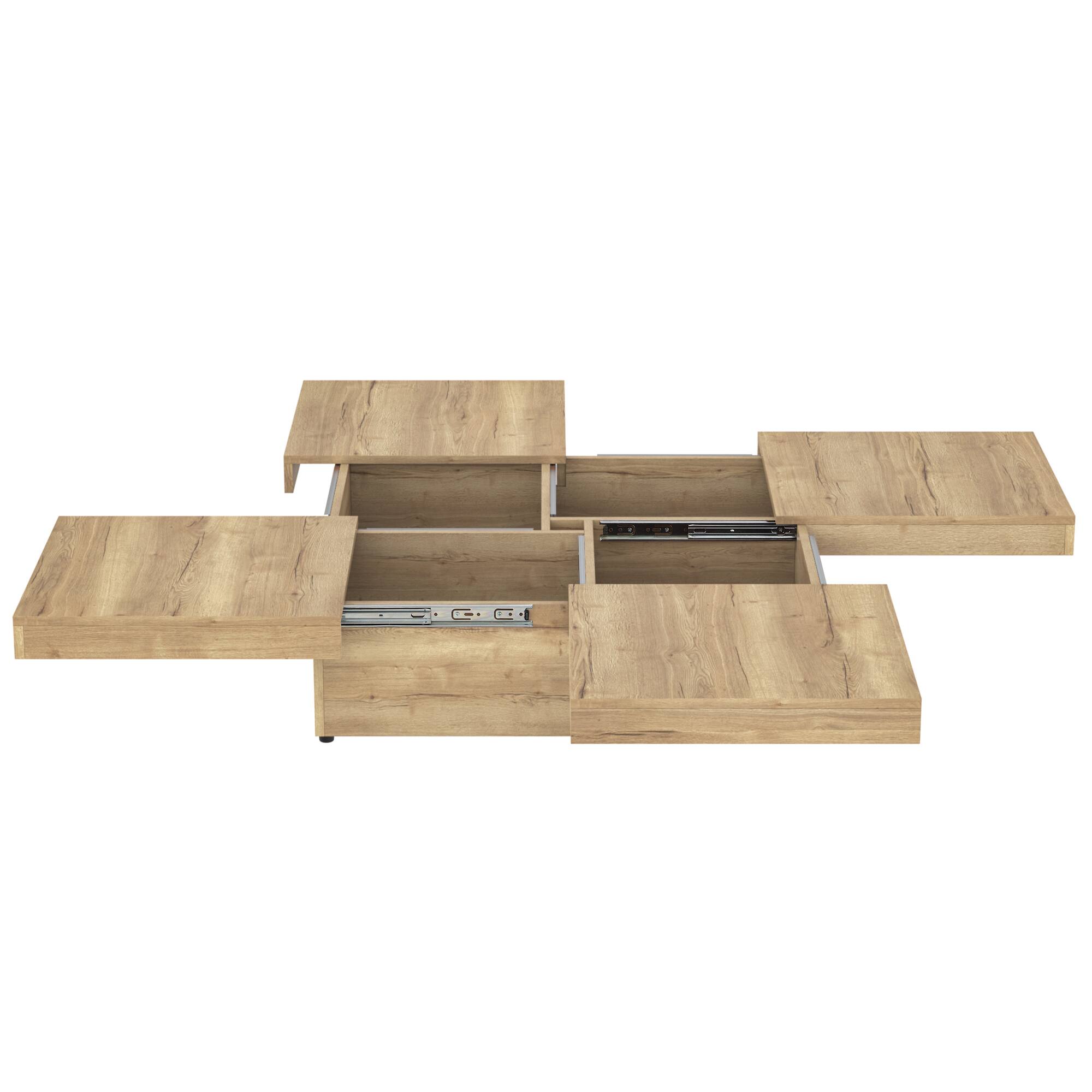 Left. Loheer - 39.4” Square Coffee Table with Sliding Top, Hidden Storage, Natural Wood Grain Veneer, Modern Living Room Table - Natural.