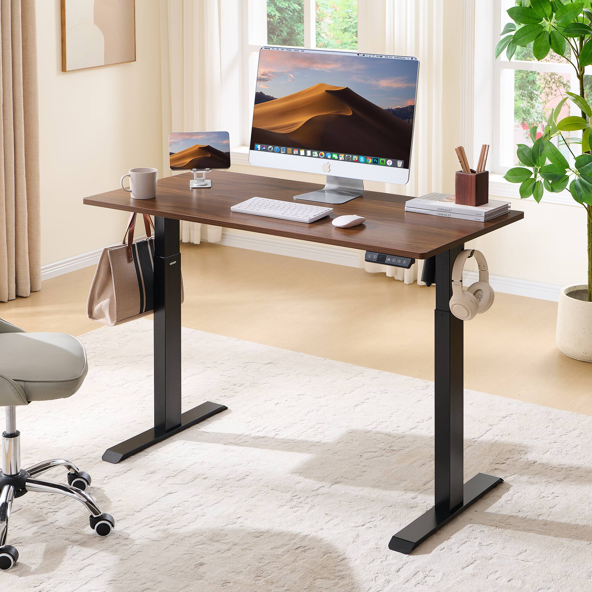 Alt View 1. GOODSILO - Adjustable Height Electric Standing Desk - 48x24 Inch Sit Stand Home Office Desk - Mahogany.