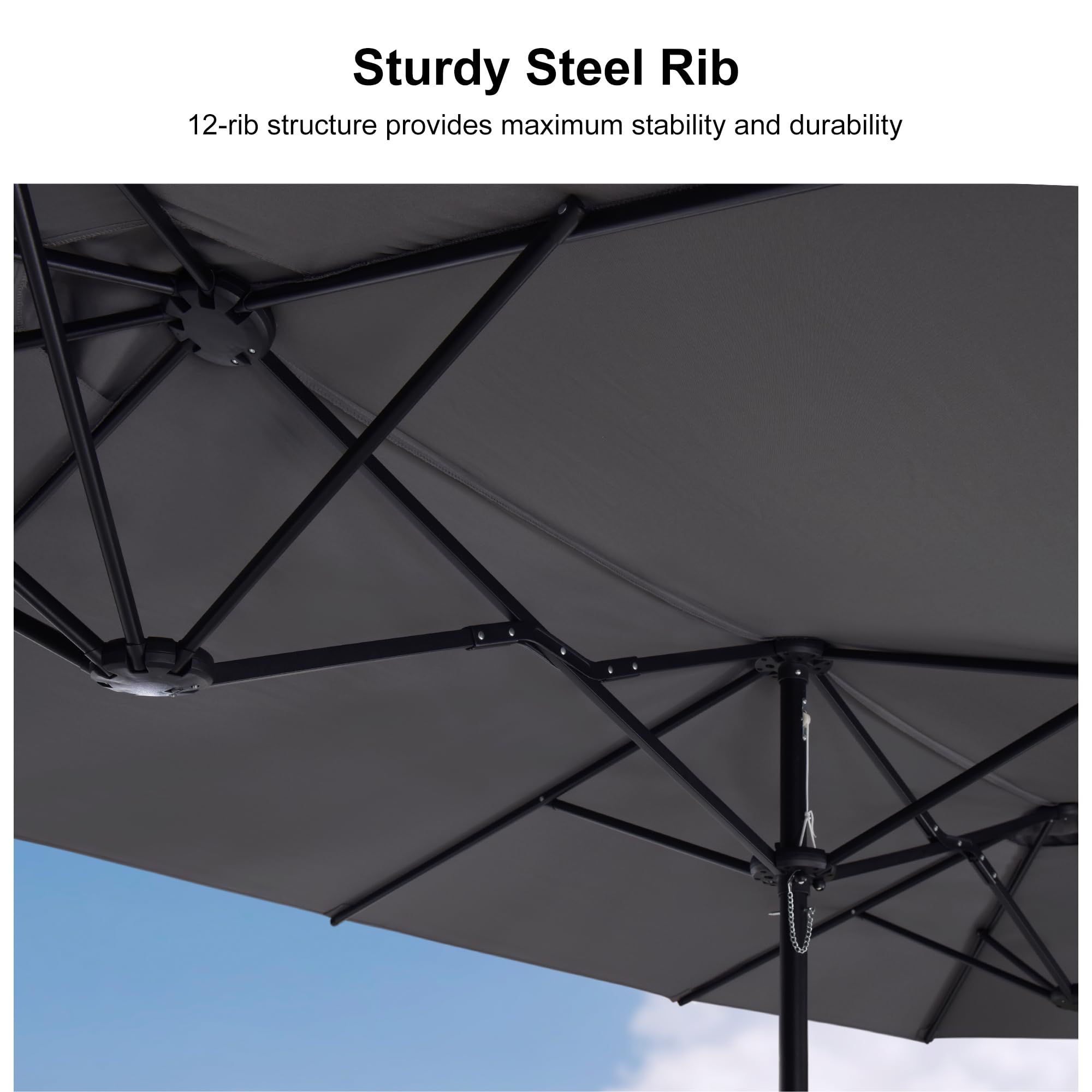 Sturdy Steel Rib  
12-rib structure provides maximum stability and durability