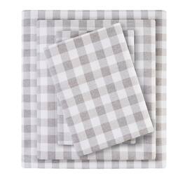 Gracie Mills - Persephone 4-Peice Cotton Flannel Sheet Set - Gray Herringbone Check