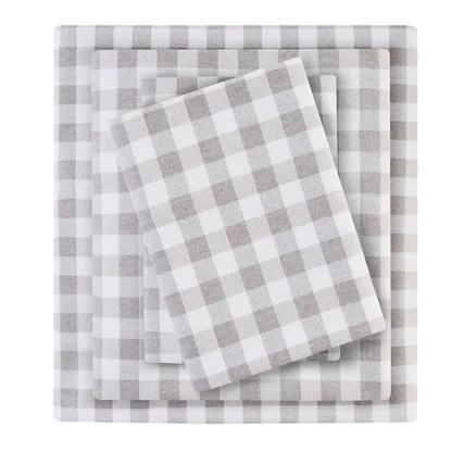 Front. Gracie Mills - Gracie Mills Persephone 4-Peice Cotton Flannel Sheet Set - Gray Herringbone Check.