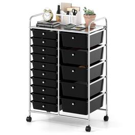 Costway - 15-Drawer Trolley with Chrome Plated Metal Frame & Lockable Universal Wheels - Black