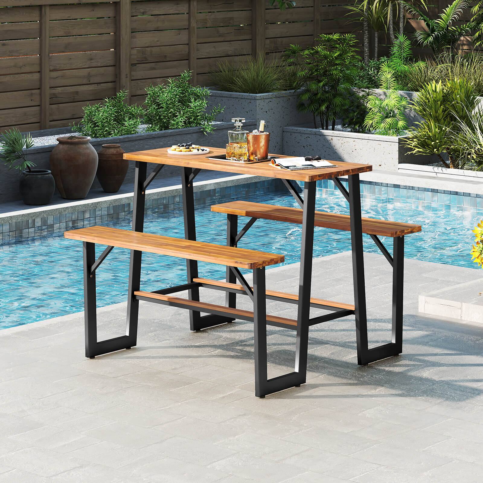 Alt View 3. Costway - Costway Patio Picnic Table Bench Set with Acacia Wood Tabletop Benchtop Built-in Footrests - Natural.