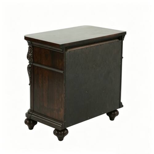 Alt View 2. LUCKY ONE - 28" Assembled 3-Drawer Nightstand Solid Wood Frame Carved - Espresso.