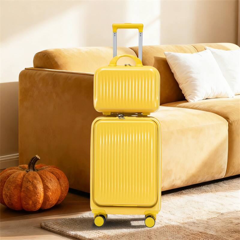 Alt View 6. HTUTWOO - Set of 2 14" Cosmetic Case & 20" Luggage Set with Spinner Wheels - ABS Hardside Suitcase with TSA Lock, Front Opening , - Yellow.
