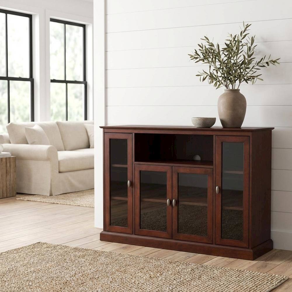 Alt View 1. FurniFact - Espresso Highboy TV Stand with MDF and tempered glass for 55-inch TVs - Brown.