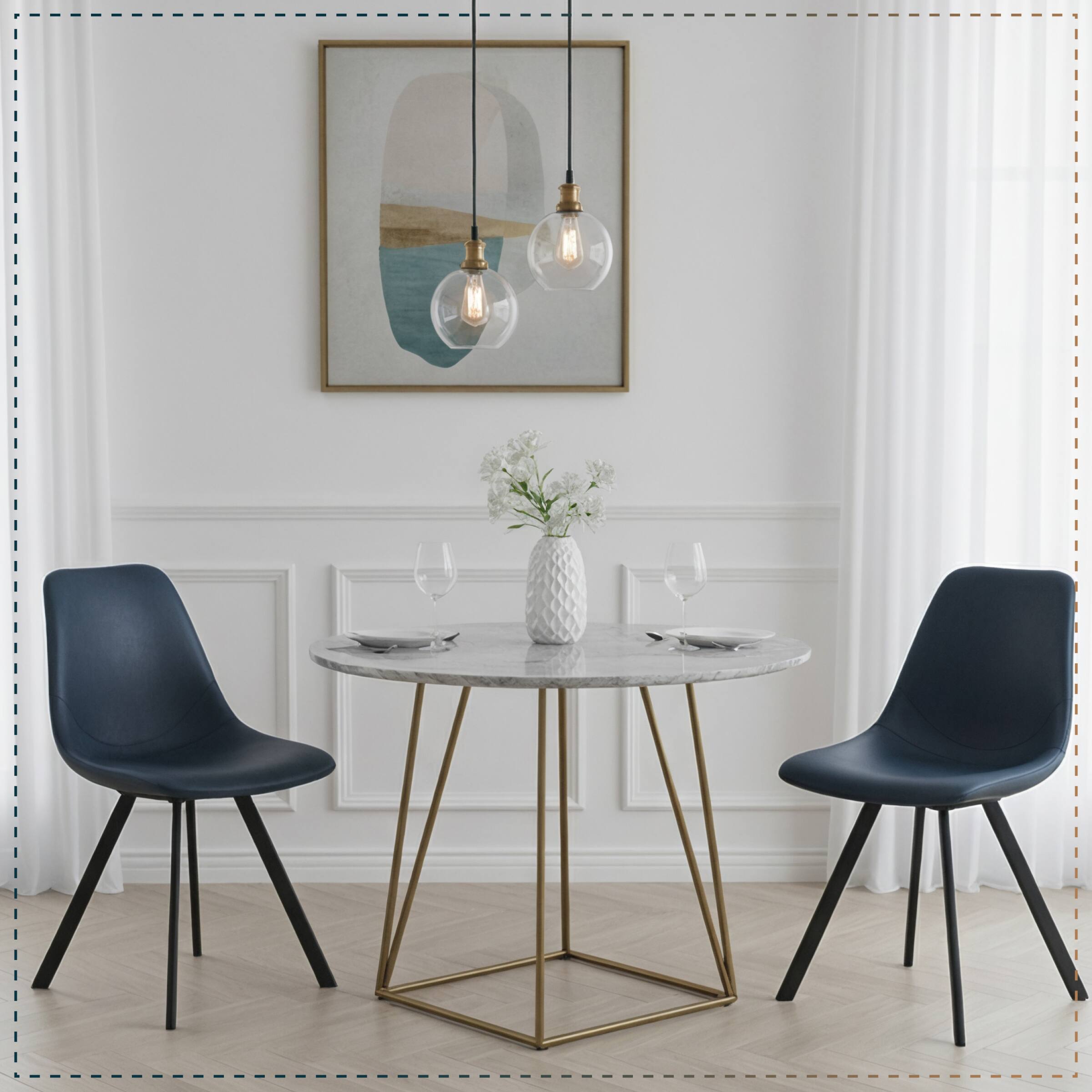 Angle. LeisureMod - Markley 2-PCS Ergonomic Dining Chair - Mid-Century Faux Leather Desk & Kitchen Chair - Peacock Blue.