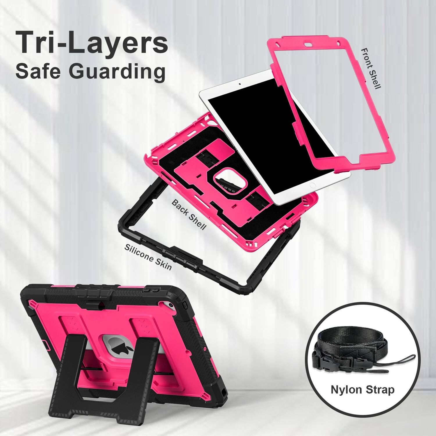 Tri-Layers Safe Guarding  
Front Shell  
Back Shell Silicone Skin  
Nylon Strap